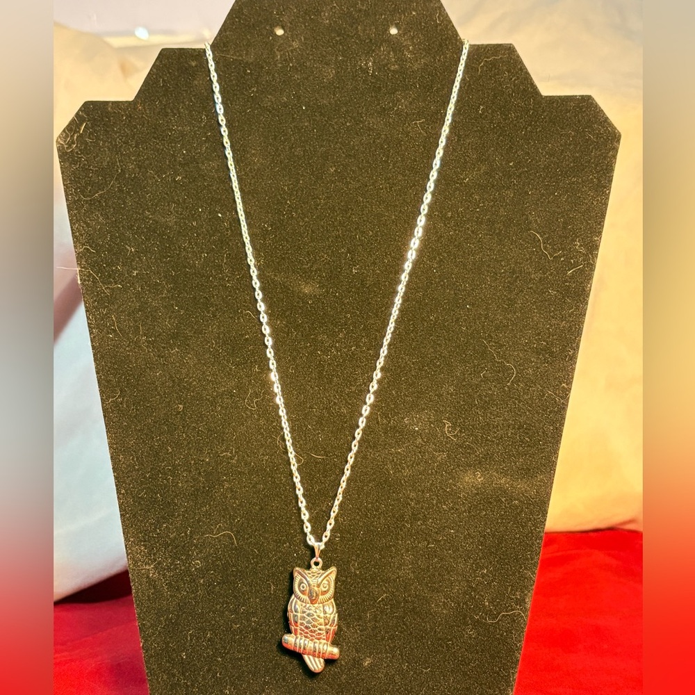 Hematite Owl Pendant Necklace